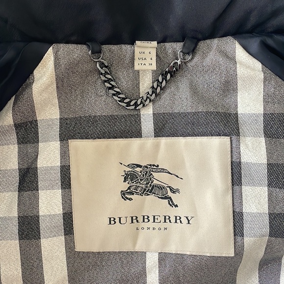Burberry London Leather Trim Zip Coat Black Nova Check Shimmer US 4🧥🇬🇧 - Picture 3 of 6